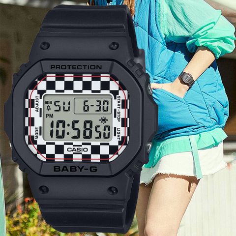 ▶新款到貨◀CASIO卡西歐 BABY-G 滑板潮流 格子旗電子腕錶 新年禮物 BGD-565GS-1
