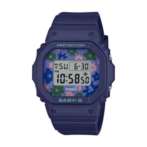 【CASIO BABY-G】復古花田設計方形電子休閒腕錶-藏青藍/BGD-565RP-2/台灣總代理公司貨享一年保固