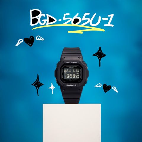 CASIO 卡西歐 BABY-G 輕薄時尚方形計時錶/黑/BGD-565U-1