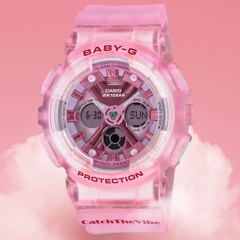 CASIO 卡西歐  BABY-G 果凍系列嘻哈復古風聯名錶/粉紅/BA-130CV-4A