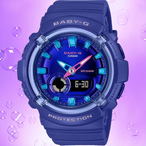 CASIO 卡西歐 BABY-G 舞池霓虹燈雙顯手錶-紫x藍 BGA-280DN-2A