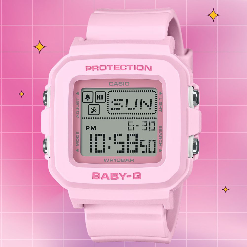 CASIO 卡西歐 BABY-G 單色像素動畫數位手錶-粉 BGD-10-4