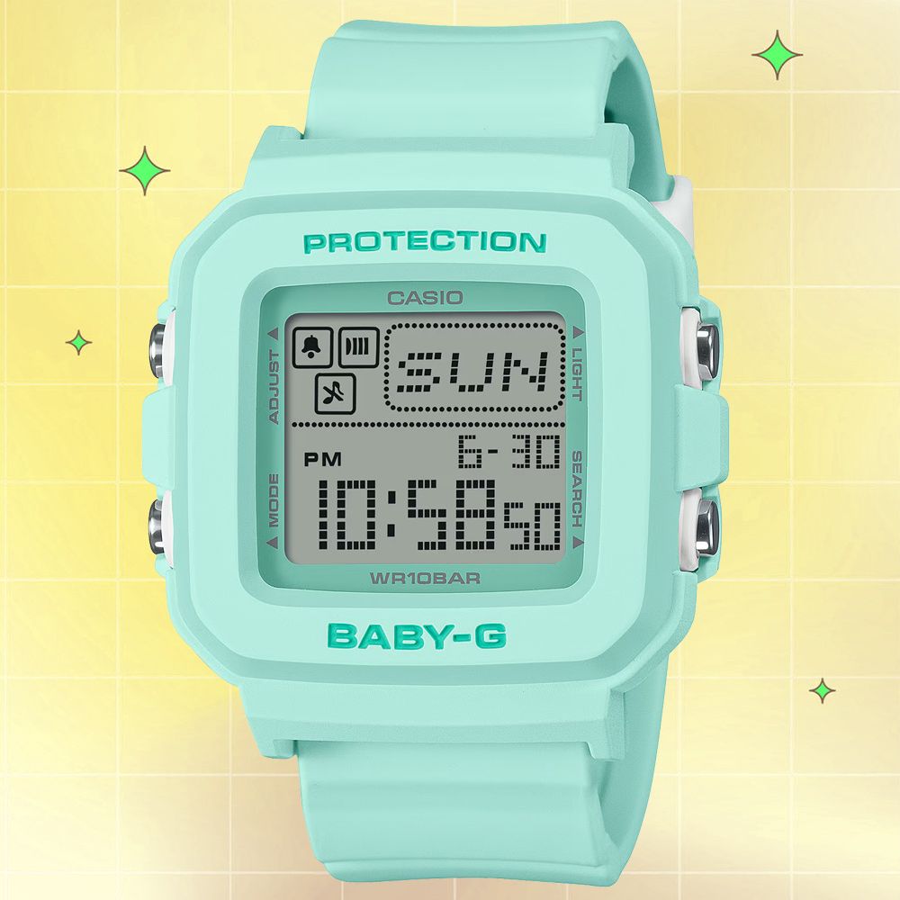 CASIO 卡西歐 BABY-G 單色像素動畫數位手錶-綠 BGD-10-3