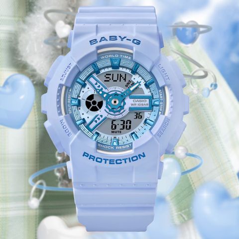 CASIO 卡西歐 BABY-G Y2K 鮮豔時尚 繽紛單色調設計雙顯錶-藍 BA-110YK-2A