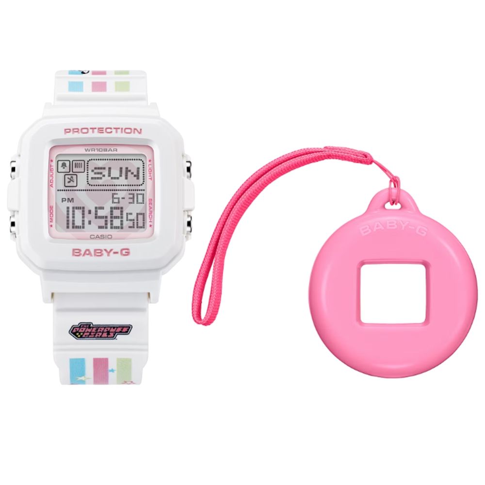 CASIO 卡西歐 BABY-G +PLUS x 飛天小女警 限量聯名可愛出擊 手錶&吊飾套組 BGD-10KPP-7_39mm