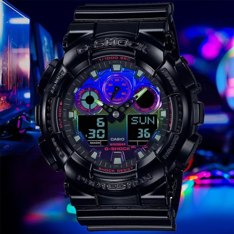 CASIO 卡西歐 G-SHOCK 虛擬彩虹雙顯腕錶 禮物推薦 送禮首選 GA-100RGB-1A