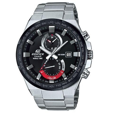 CASIO EDIFICE系列 急速飄移三眼計時賽車腕錶-黑框x銀