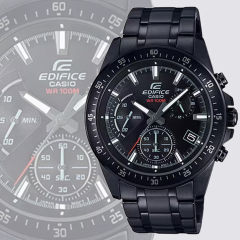CASIO 卡西歐 EDIFICE 全黑錶圈錶盤 標準中尺寸三眼碼錶功能計時腕錶 EFV-540DC-1AV
