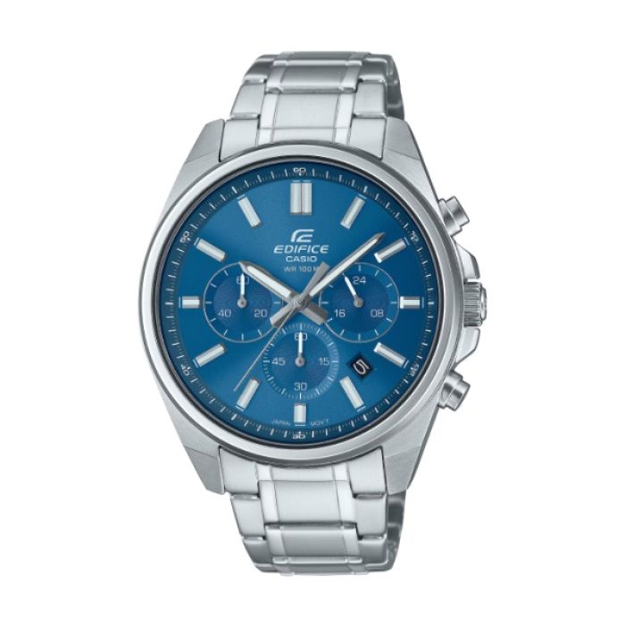  【CASIO EDIFICE】簡約時尚三眼計時鋼帶腕錶-碧海藍/EFV-650D-2AV/台灣總代理公司貨享一年保固