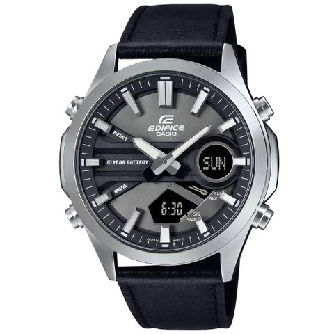 CASIO卡西歐 EDIFICE 經典運動雙顯腕錶-皮帶黑 禮物推薦 畢業禮物 EFV-C120L-8A