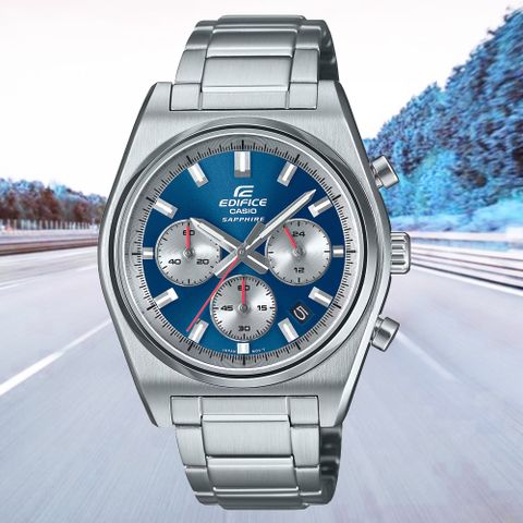 CASIO 卡西歐 EDIFICE 經典跑車 三眼運動風設計腕錶-藍 EFB-730D-2AV