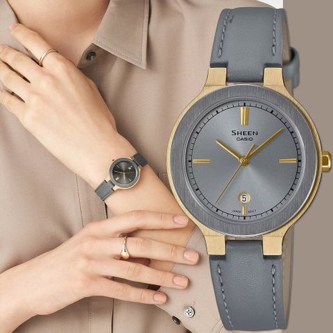 熱銷品牌▼日系手錶CASIO 卡西歐 SHEEN 輕奢金屬光皮帶女錶 SHE-4559GL-8A