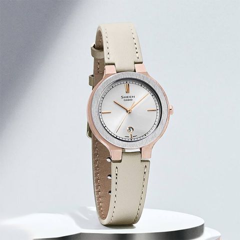 熱銷品牌▼日系手錶CASIO 卡西歐 SHEEN 輕奢金屬光皮帶女錶 SHE-4559GBL-7A