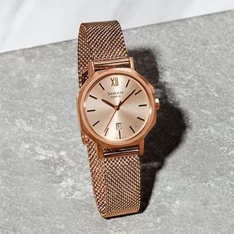 熱銷品牌▼日系手錶CASIO 卡西歐 SHEEN 八角形米蘭帶女錶-玫瑰金 SHE-4554PGM-4A
