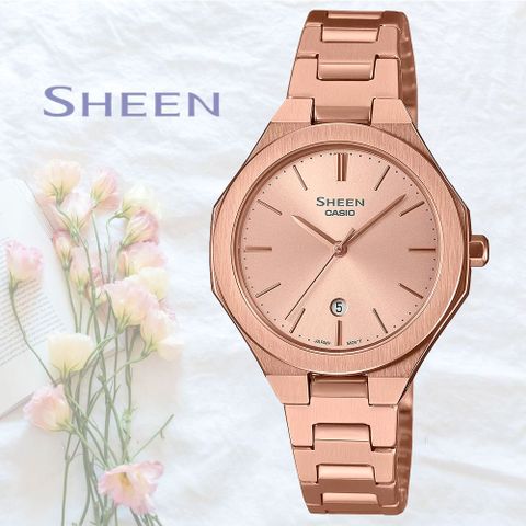CASIO 卡西歐 SHEEN 現代極簡八角女錶(SHE-4563PG-4A)