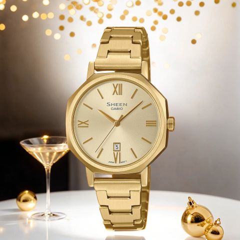 CASIO 卡西歐 SHEEN 八角形鍊帶女錶(SHE-4554G-9A)