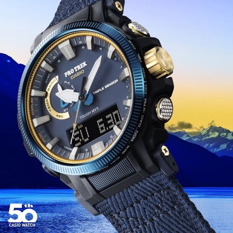 CASIO 卡西歐 PROTREK 50周年 閃耀不輟 天空大海 太陽能電力登山錶 藍 PRW-61SS-2_47.4mm