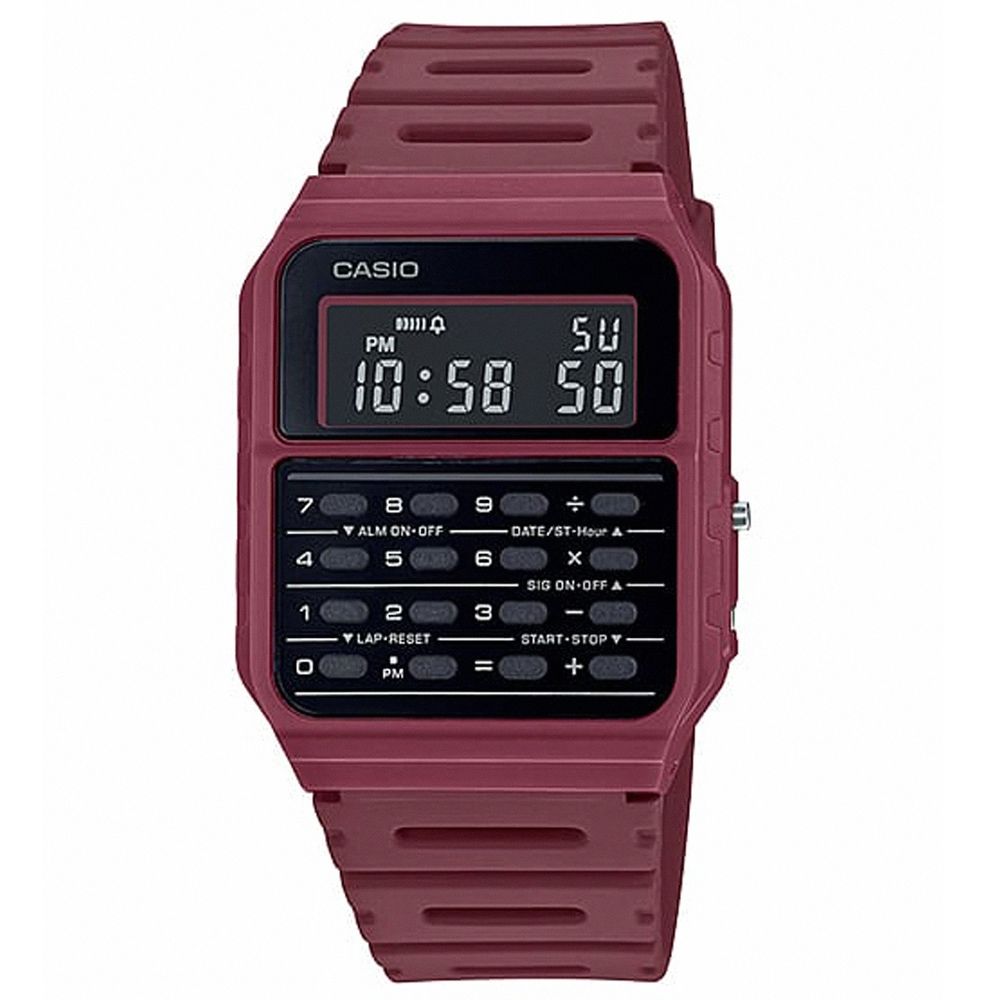 CASIO 卡西歐 多色系風潮計算機樹脂腕錶/酒紅(CA-53WF-4B)