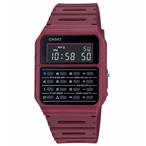 【CASIO 卡西歐】多色系風潮計算機樹脂腕錶/酒紅(CA-53WF-4B)
