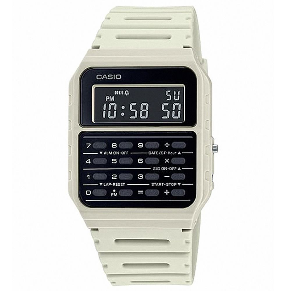 CASIO 卡西歐 多色系風潮計算機樹脂腕錶/白x黑面(CA-53WF-8B)