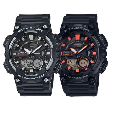 CASIO 卡西歐 AEQ-110W 旅遊運動 世界時間 計時 橡膠錶帶 雙顯 電子錶 手錶 48.2mm