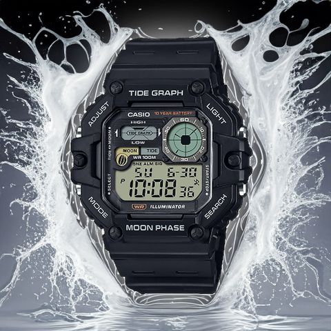 CASIO 卡西歐 WS-1700H-1A 數位休閒 月相潮汐 海上運動 防水100米 日曆 電子錶 重型手錶 48.6mm