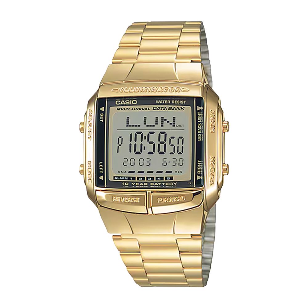 CASIO 卡西歐 DB-360G-9A 古典 淺金 兩地時間 LED 背光 多功能 多語言 電話簿 日光節約 電子錶 手錶