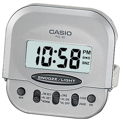 CASIO 卡西歐 輕巧型摺疊電子鬧鐘/銀(PQ-30-8DF)