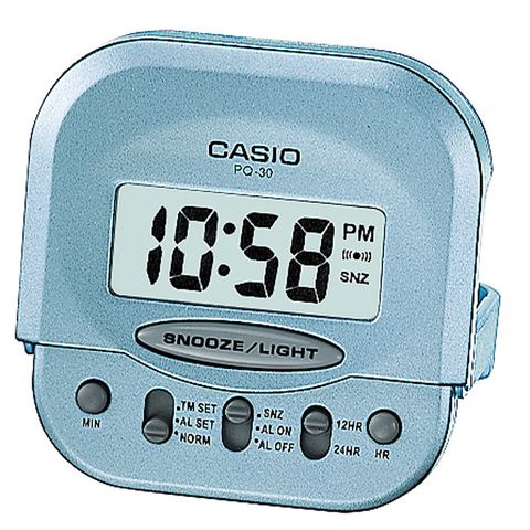 【CASIO 卡西歐】輕巧型摺疊電子鬧鐘/藍(PQ-30-2DF)