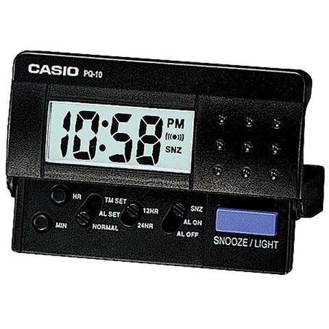 【CASIO 卡西歐】輕便數位電子鬧鐘/黑(PQ-10-1R)