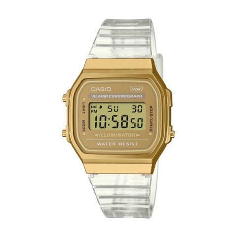 【CASIO 卡西歐】復古潮流方形經典電子腕錶-透金款/A168XESG-9A/台灣總代理公司貨享一年保固