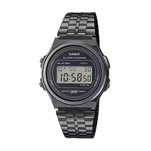 【CASIO 卡西歐】復古時尚電子不鏽鋼腕錶-槍黑款/A171WEGG-1A/台灣總代理公司貨享一年保固