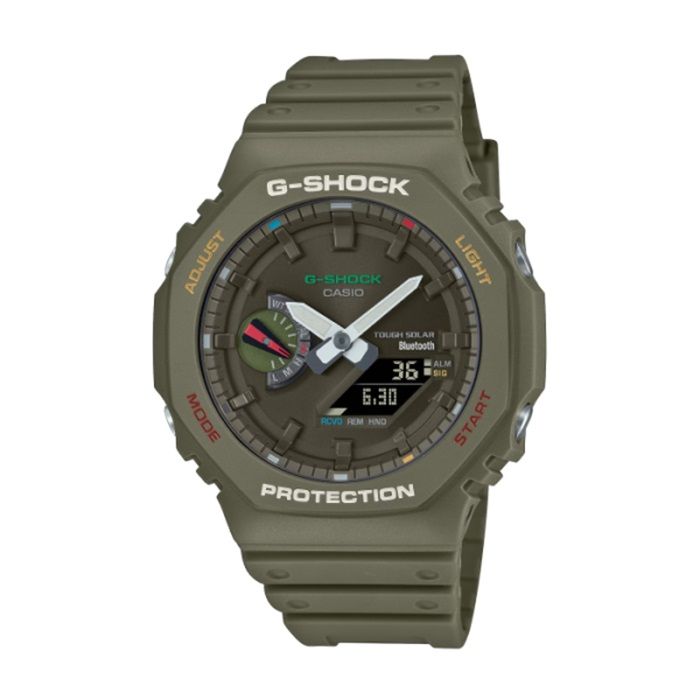  【CASIO G-SHOCK】繽紛色彩派對風格八角雙顯時尚腕錶-軍綠款/GA-B2100FC-3A/台灣總代理公司貨享一年保固