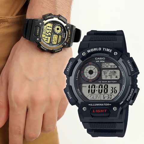 CASIO 卡西歐 AE-1400WH 世界地圖 多國時間 夏令時 LED 旅遊運動 數位錶 電子錶 手錶