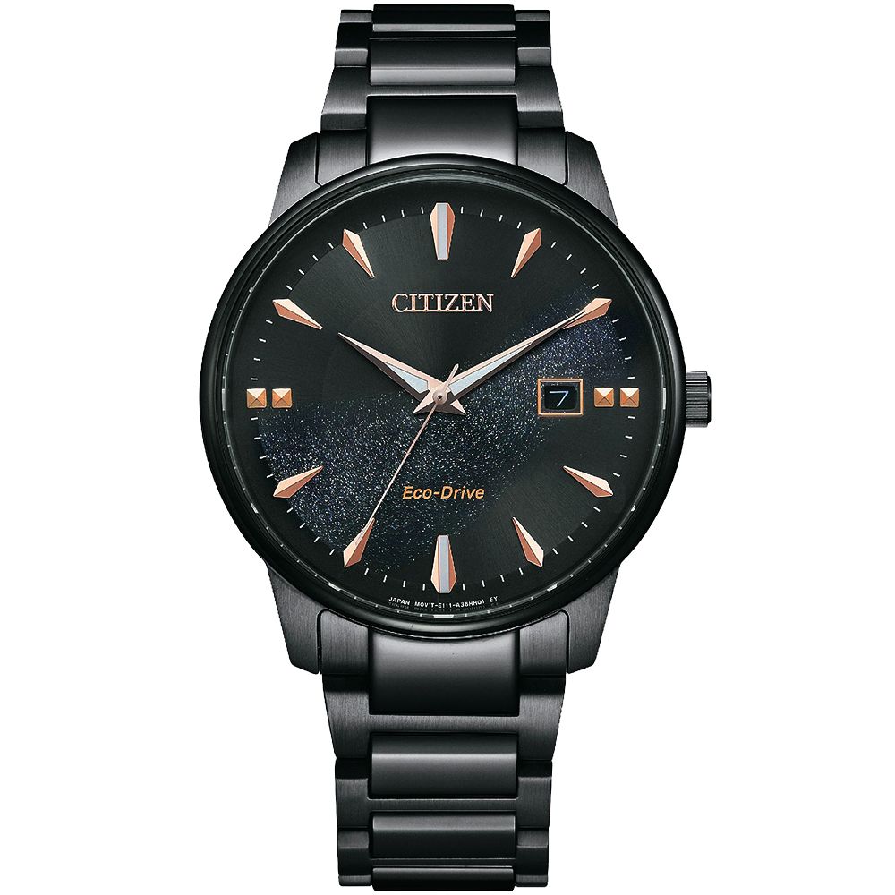 CITIZEN 星辰 亞洲限定款光動能都會時尚對錶/銀河黑金 (BM7595-89E+EW2595-81E)