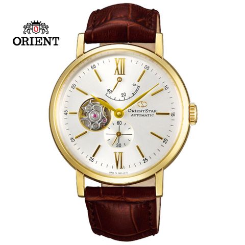 ORIENT STAR 東方之星 OPEN HEART系列 紳士小鏤空機械錶 皮帶款 WZ0141DK 金色-40.0mm