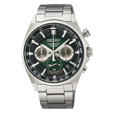 SEIKO 精工 CS系列 賽車風 SSB405P1 鋼錶帶 三眼計時男錶 41mm 綠/銀 8T63-00T0G