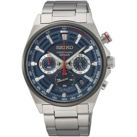 SEIKO 精工 CS系列競速時尚三眼計時錶/藍X銀/41mm (8T63-00T0B/SSB407P1)SK003