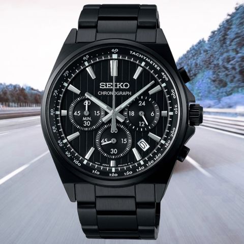 SEIKO 精工 CS系列 三眼計時碼表潮男腕錶-黑41mm(SBTR037J/8T63-01T0SD 防水100米)_SK028