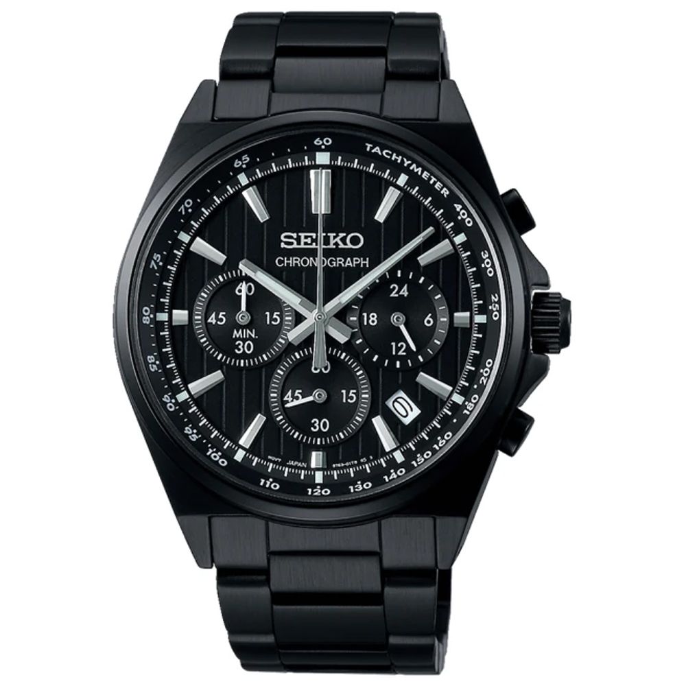 SEIKO 精工 CS系列 三眼計時碼表潮男腕錶-黑41mm(SBTR037J/8T63-01T0SD 防水100米)_SK028