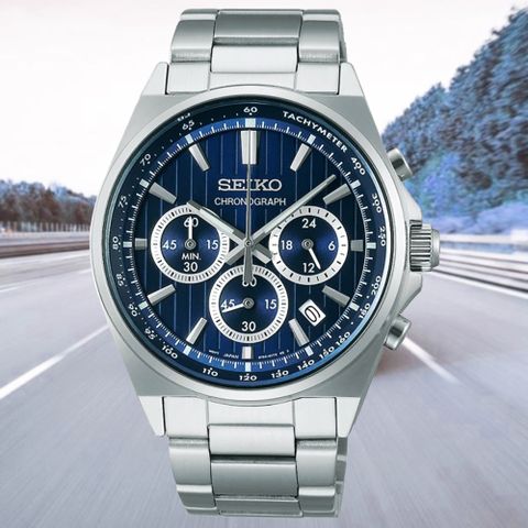 SEIKO 精工 CS系列 三眼計時碼表潮男腕錶-銀藍41mm(SBTR033J/8T63-01T0B 防水100米)_SK028