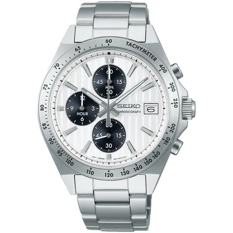 SEIKO 精工 CS系列 條紋面錶盤賽車計時腕錶-8T67-00Y0S/SBTR039J-白色41mm 
