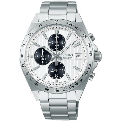 SEIKO 精工 CS 系列 SBTR039J 經典白面三眼計時男錶 8T67-00Y0S 41