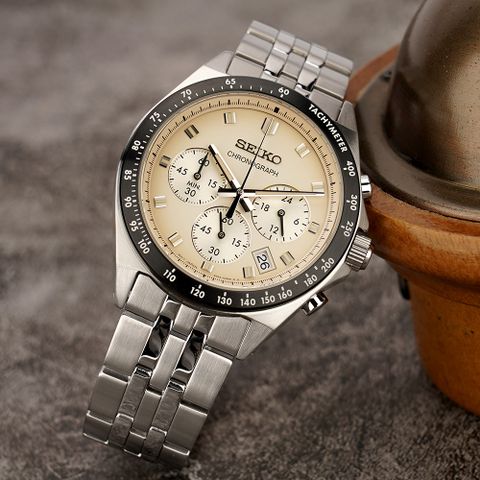 SEIKO 精工 CS 都會紳士三眼計時手錶-米白色 SBTR045J 8T63-02R0S