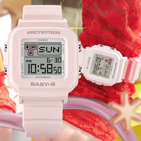 CASIO 卡西歐 BABY-G+PLUS 色彩繽紛錶帶環 像素動畫電子錶-粉紅 BGD-10L-4