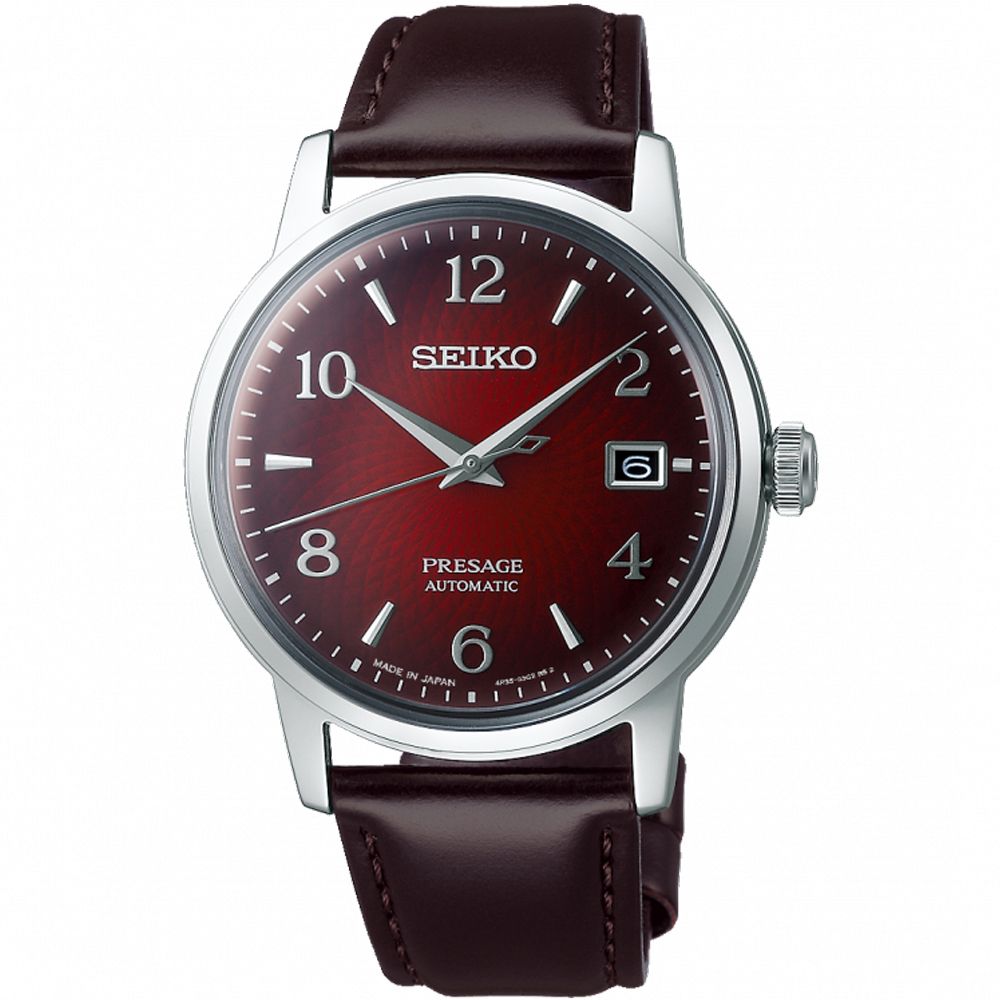 SEIKO 精工   雞尾酒系列扭索紋機械錶/酒紅/38.5mm (4R35-04A0R/SRPE41J1)SK003