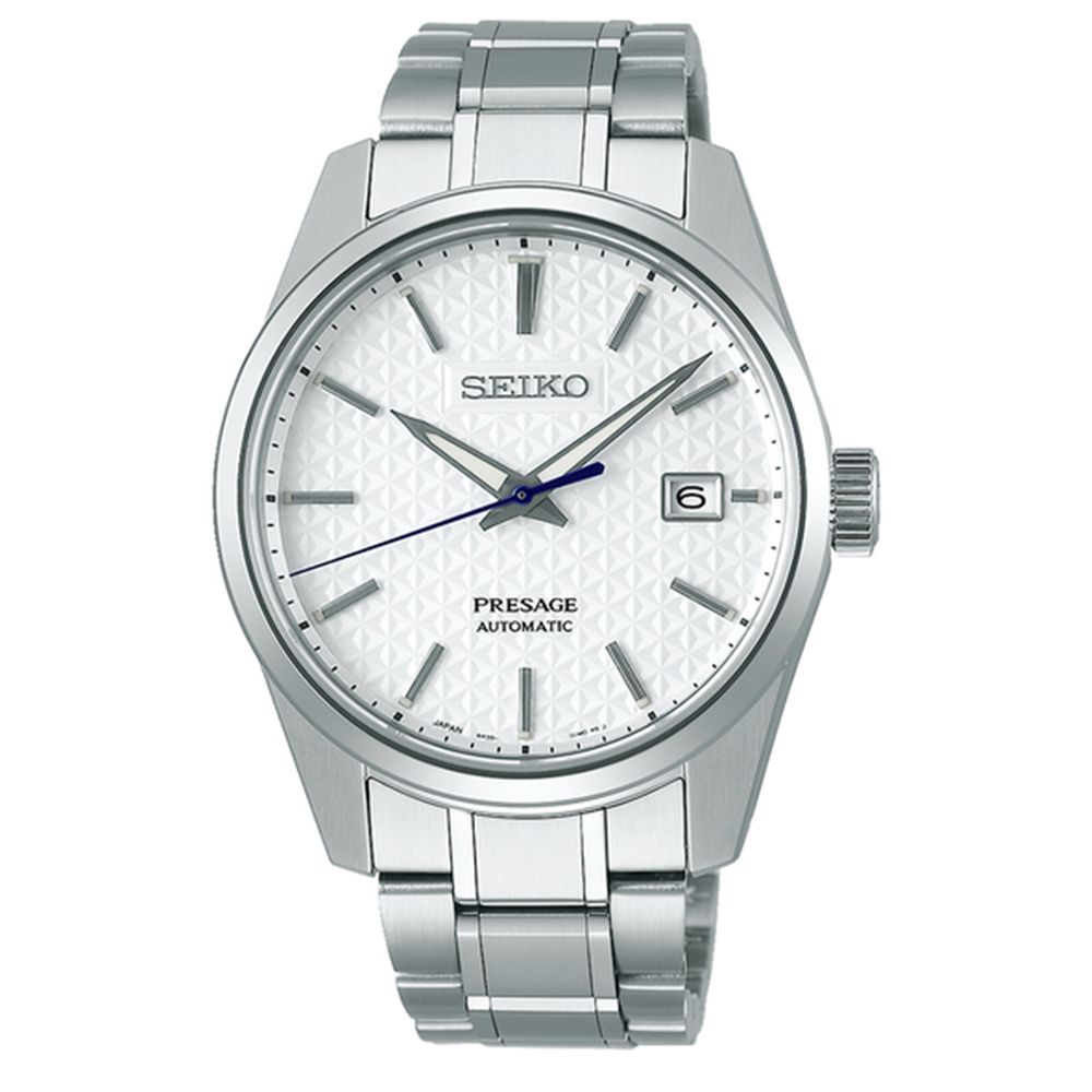 SEIKO 精工  Presage 菱格立體面 鋼錶帶機械男錶 SPB165J1 /6R35-00V0S 白 39.3mm