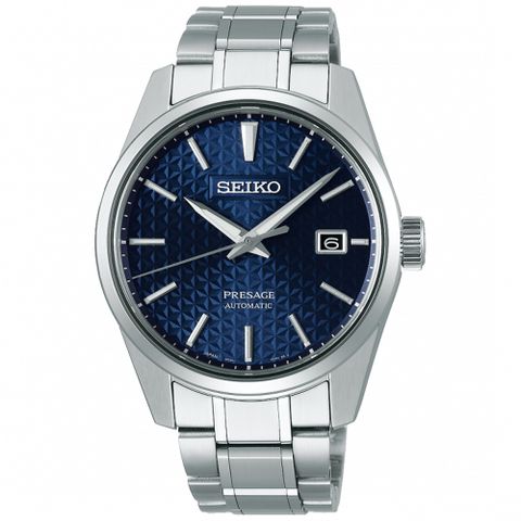 SEIKO 精工 Presage 新銳麻葉家紋機械錶-銀x藍/39.3mm 6R35-00V0B(SPB167J1)