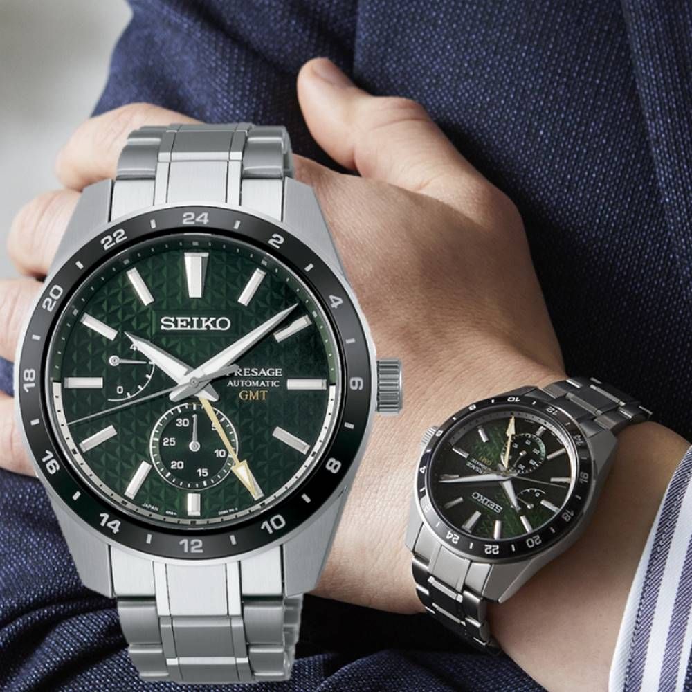 SEIKO 精工 新銳系列 麻葉紋 GMT機械腕錶 禮物 推薦 (SPB219J1/6R64-00C0G)