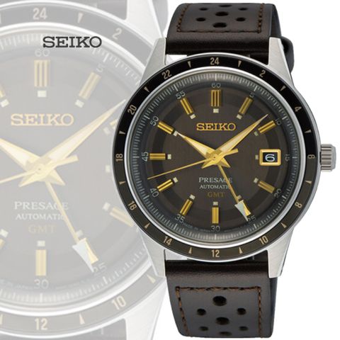 SEIKO 精工 Presage Style60's GMT雙時區機械錶-棕色錶帶40.8mm(SSK013J1/4R34-00B0J 防水50米)_SK028